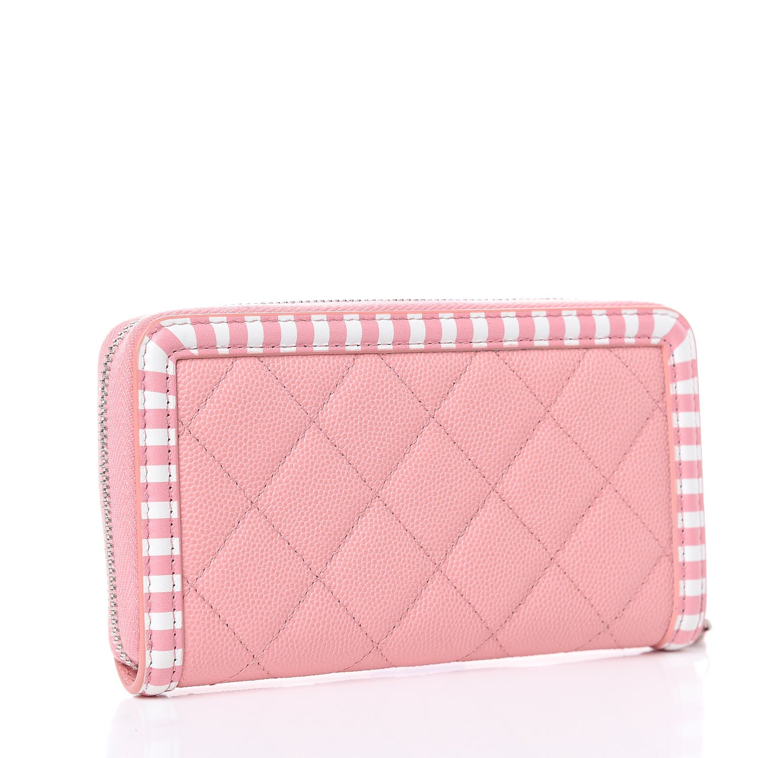 Chanel Caviar Quilted Medium Stripe Filigree Zip Around Wallet Pink White 3 of 11