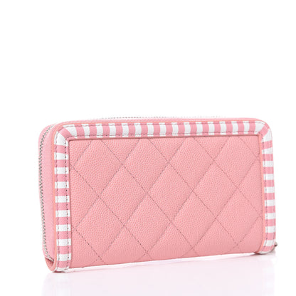 Chanel Caviar Quilted Medium Stripe Filigree Zip Around Wallet Pink White 3 of 11