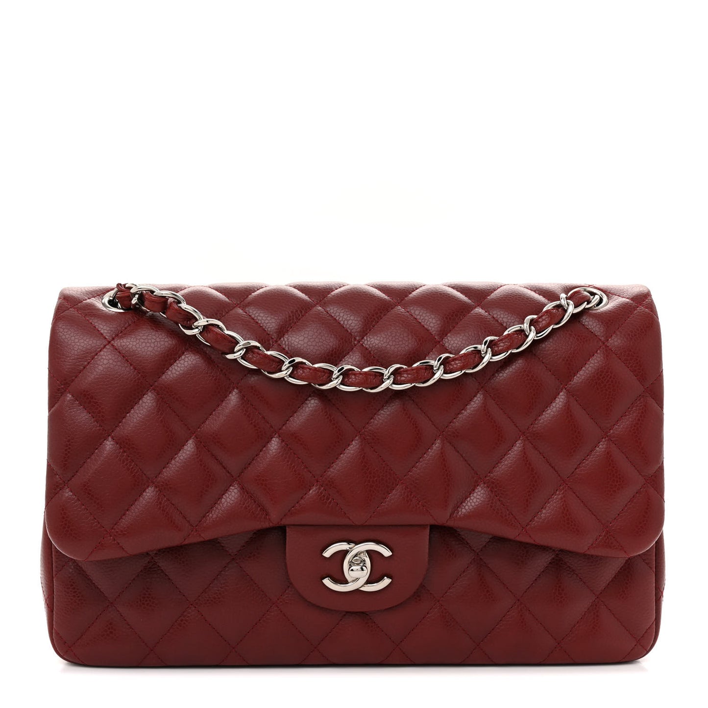 Caviar Quilted Jumbo Double Flap Dark Red