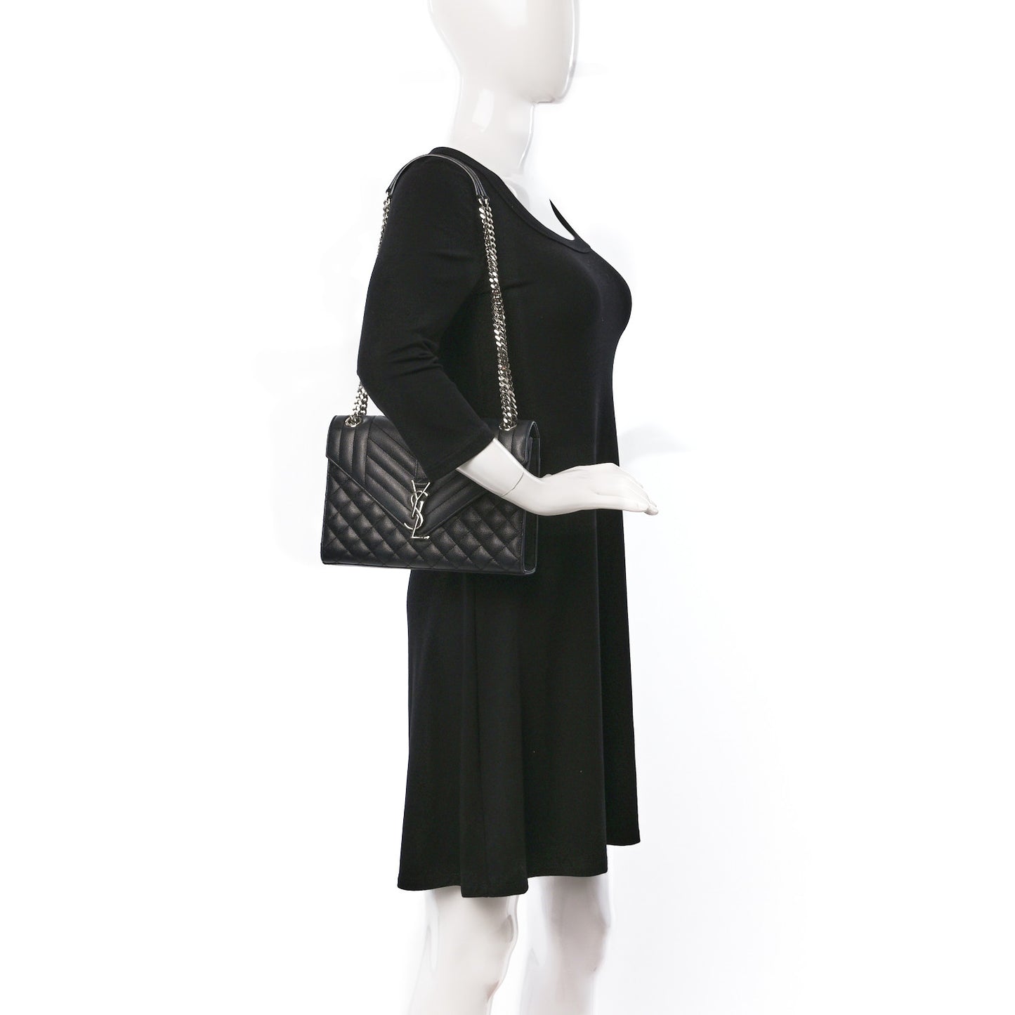 Grain De Poudre Textured Mixed Matelasse Triquilt Medium Monogram Satchel Black