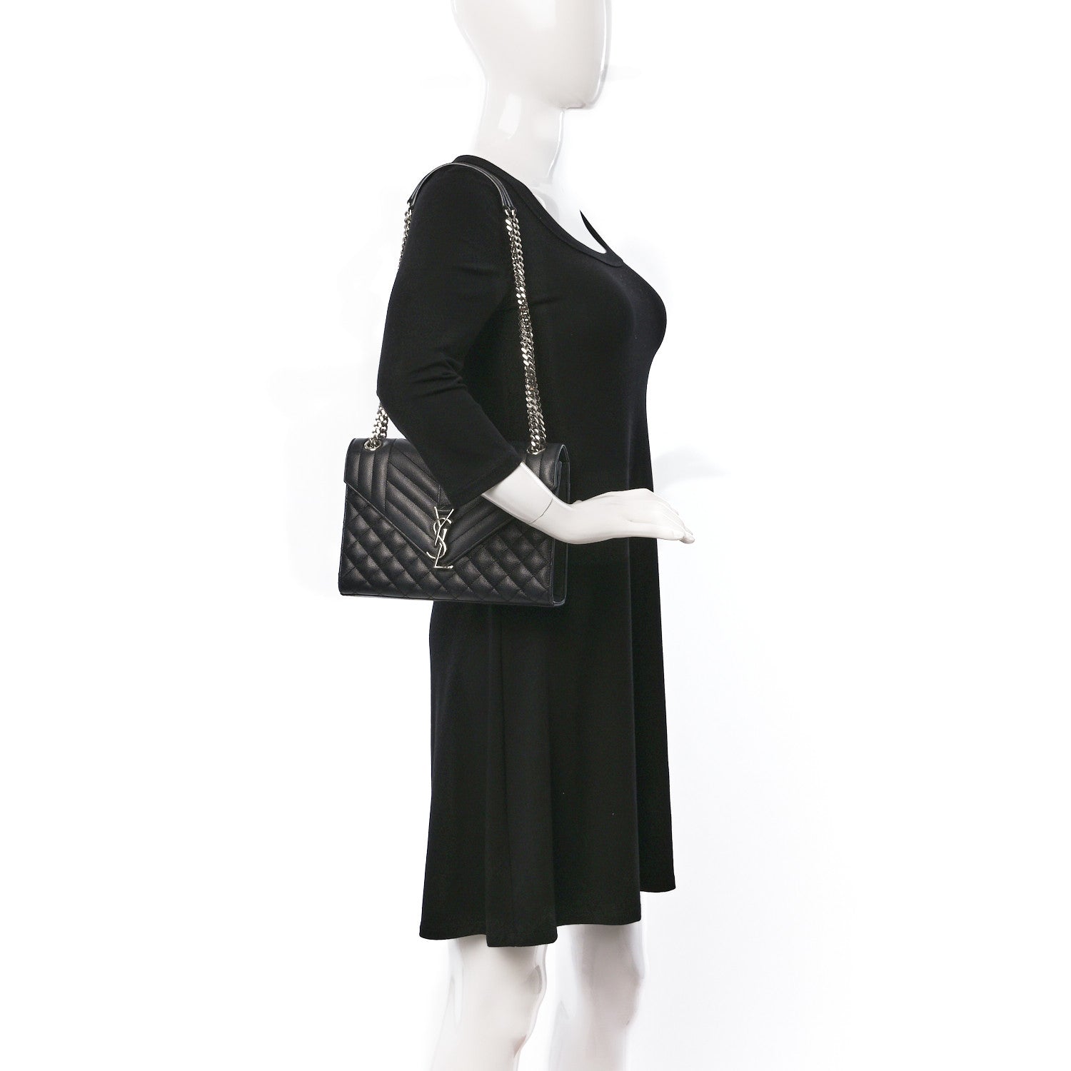 Saint Laurent Grain De Poudre Textured Mixed Matelasse Triquilt Medium Monogram Satchel Black 2 of 18