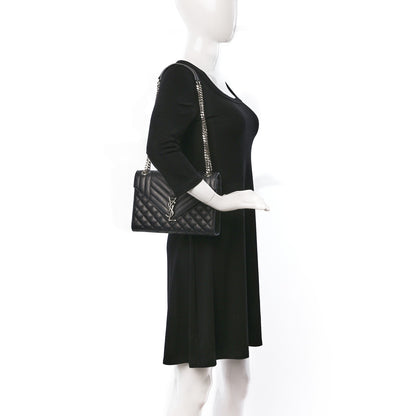 Saint Laurent Grain De Poudre Textured Mixed Matelasse Triquilt Medium Monogram Satchel Black 2 of 18