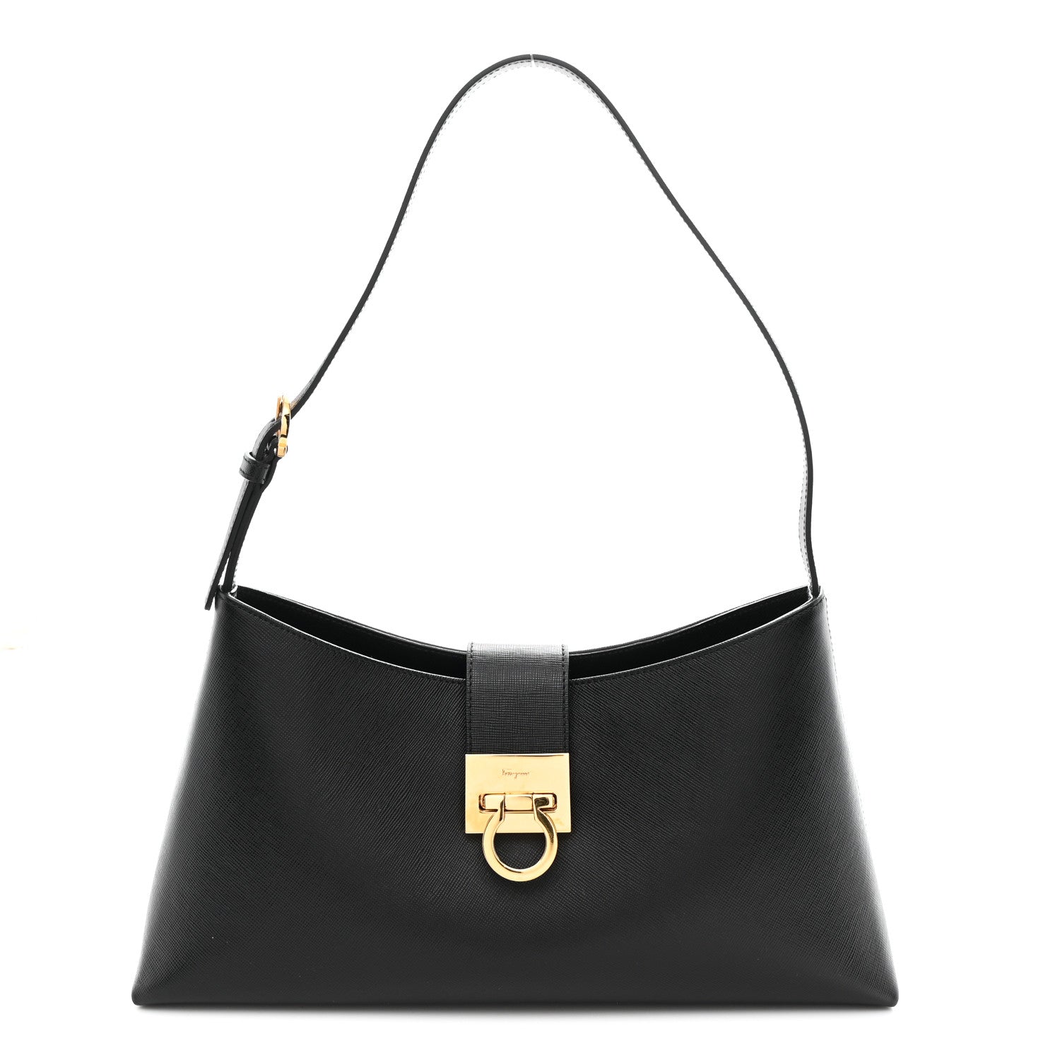 Salvatore Ferragamo Saffiano Trifolio Shoulder Bag Black 1 of 9