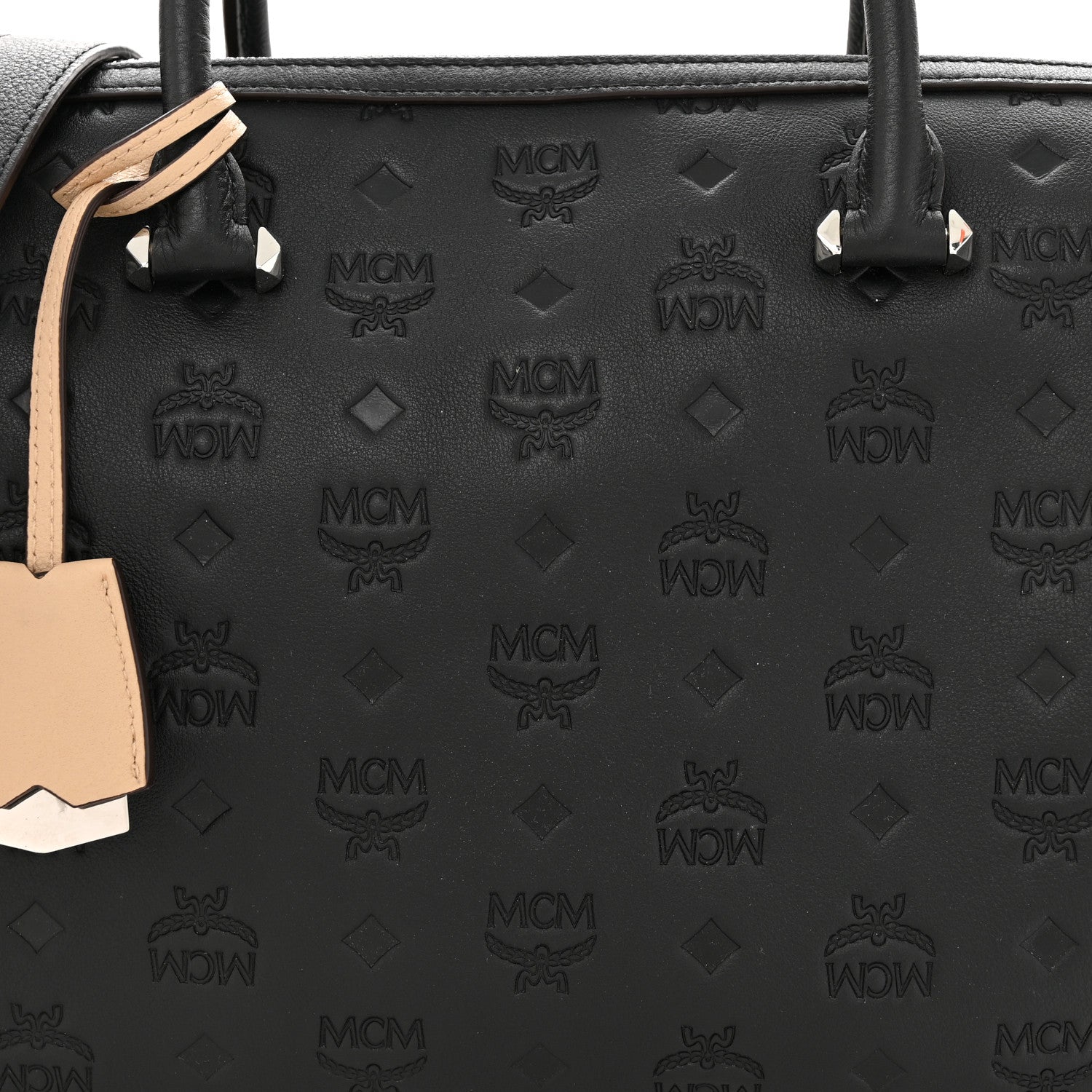 MCM Calfskin Ottomar Monogram Essential Boston Bag Black 7 of 9