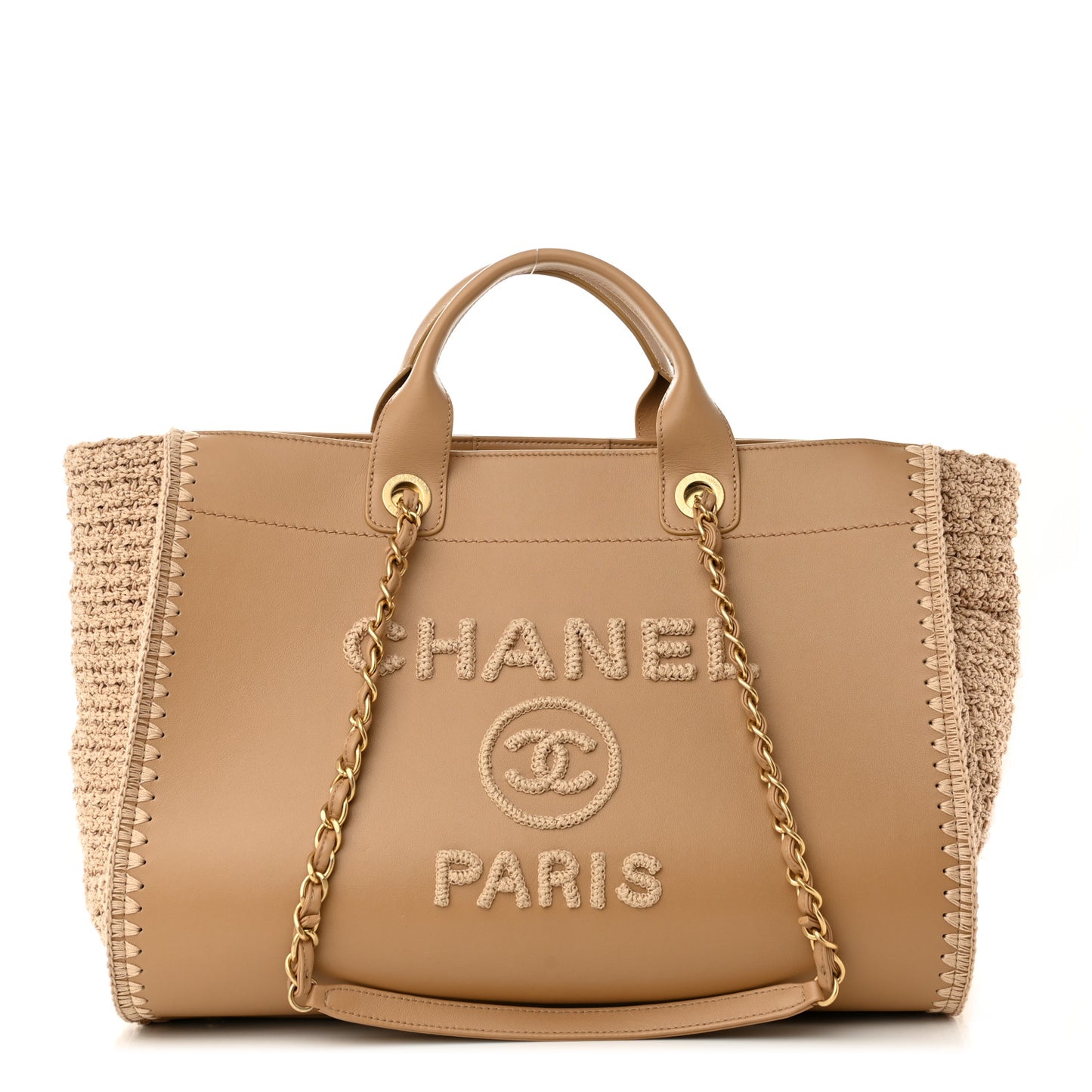 Calfskin Knit Medium Deauville Tote Beige