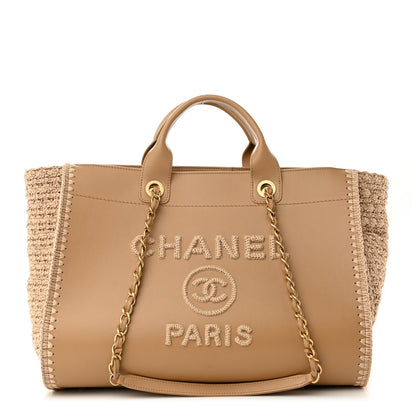 Chanel Calfskin Knit Medium Deauville Tote Beige 1 of 10