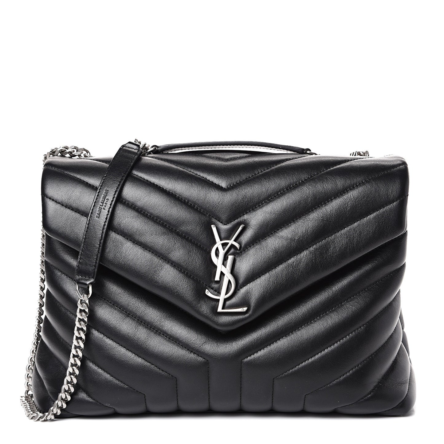 Calfskin Y Quilted Monogram Medium Loulou Chain Satchel Black
