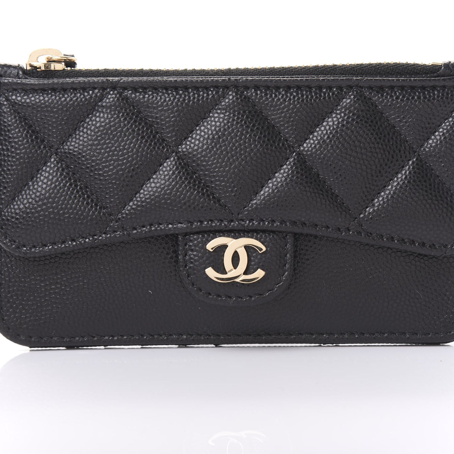 Caviar Quilted Flap Zip Card Holder Black
