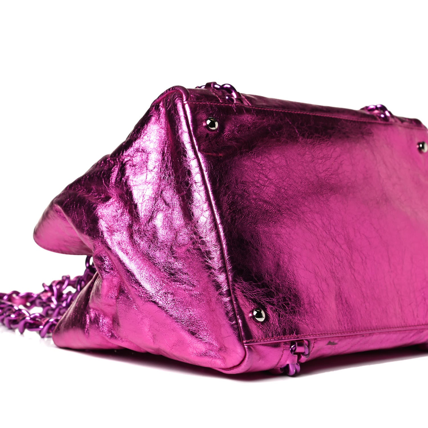 Chanel Metallic Cracked Calfskin Small Modern Chain Tote Fuchsia 9 of 14