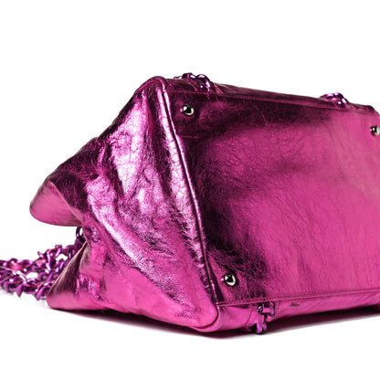 Chanel Metallic Cracked Calfskin Small Modern Chain Tote Fuchsia 9 of 14