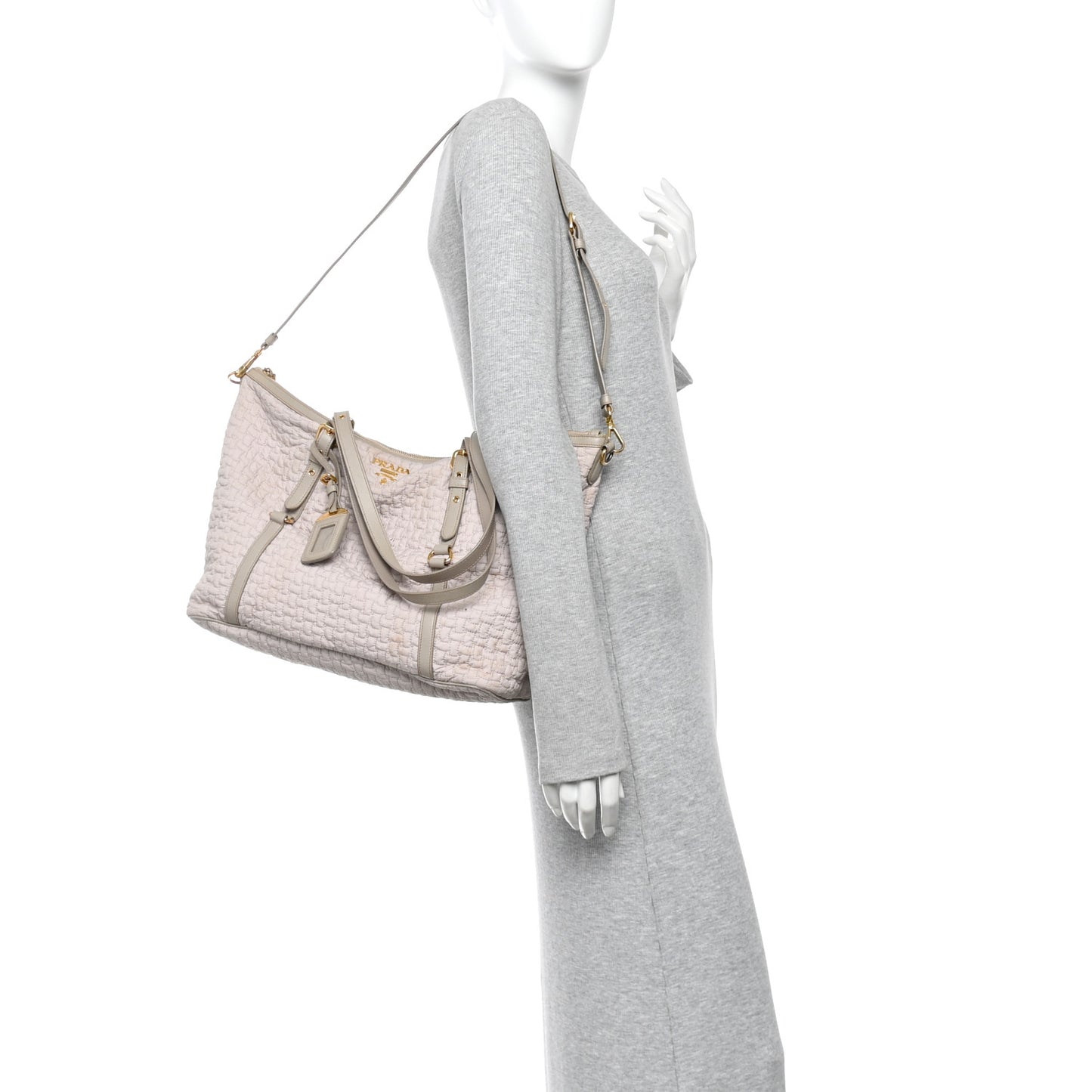 Quilted Nylon Saffiano Shopping Satchel Pomice