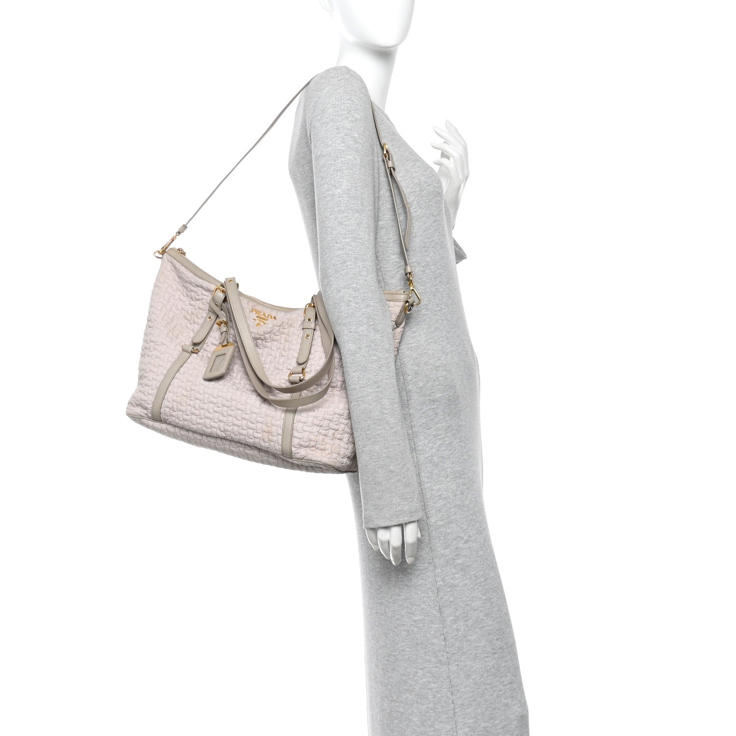 Prada Quilted Nylon Saffiano Shopping Satchel Pomice 2 of 9