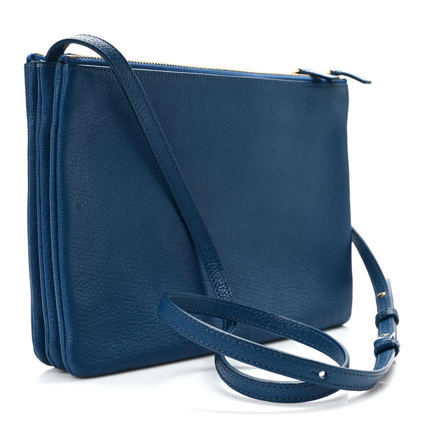Goatskin Large Trio Crossbody Bag Metallic Blue