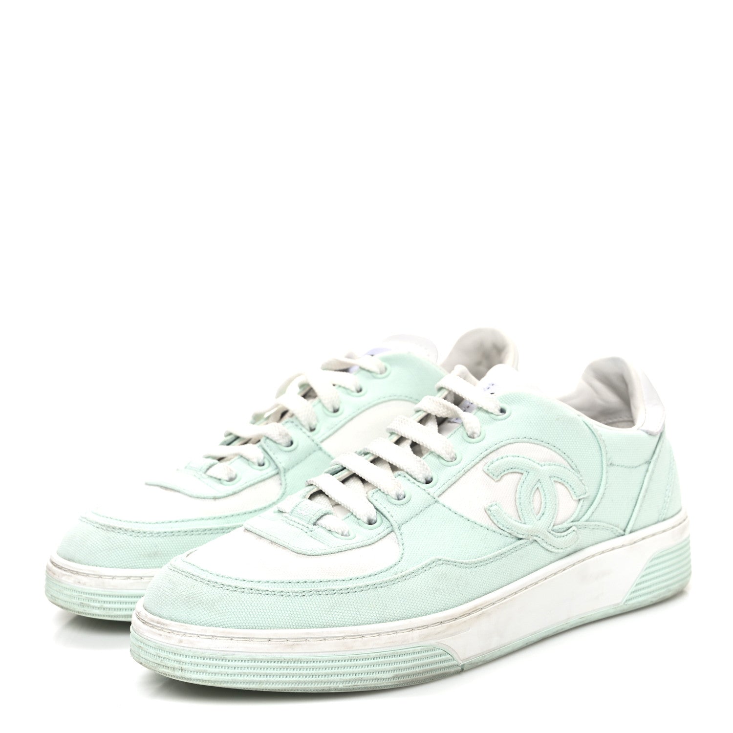 Chanel Cotton Sneakers 39 Light Turquoise White 4 of 10
