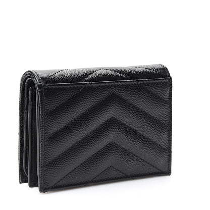 Saint Laurent Grain De Poudre Matelasse Chevron Monogram Card Case Black 2 of 6