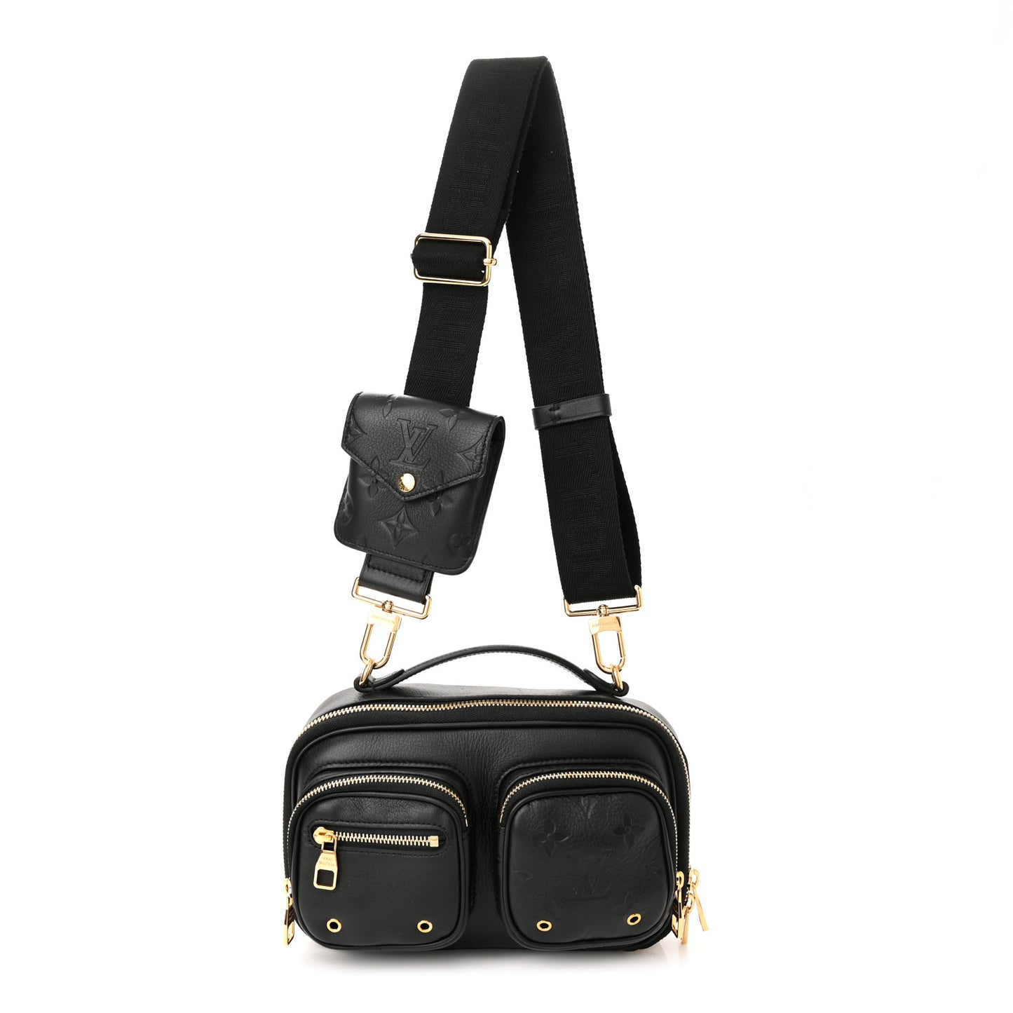 Calfskin Monogram Embossed Utility Crossbody Black