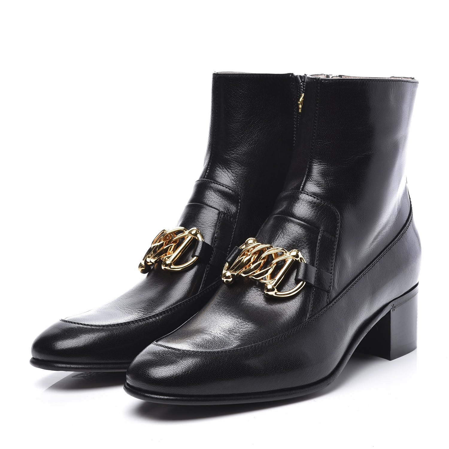 Gucci Goatskin Kitten Chain Horsebit Ankle Boots 39 Black 2 of 10