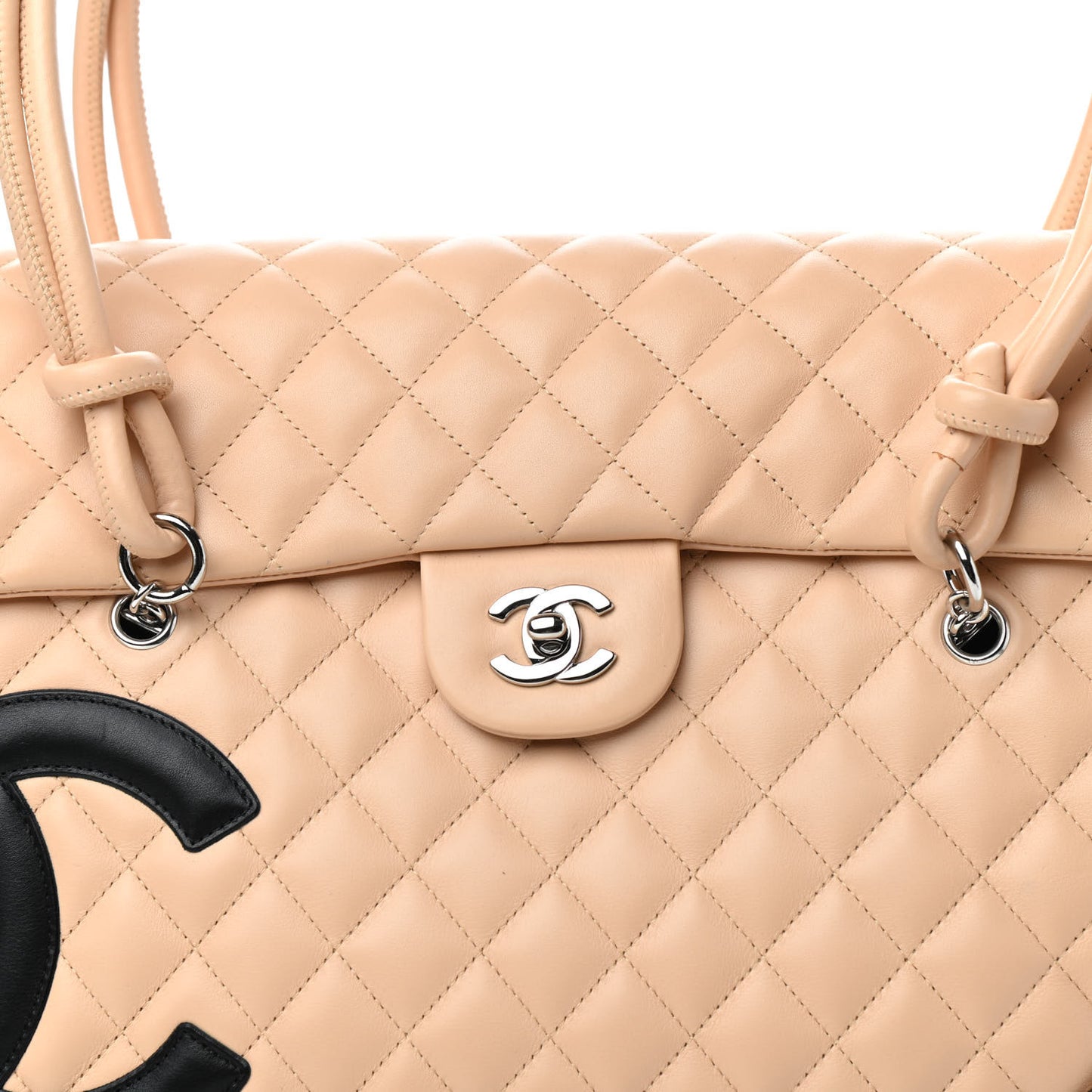 Calfskin Quilted Large Cambon Flap Beige Black