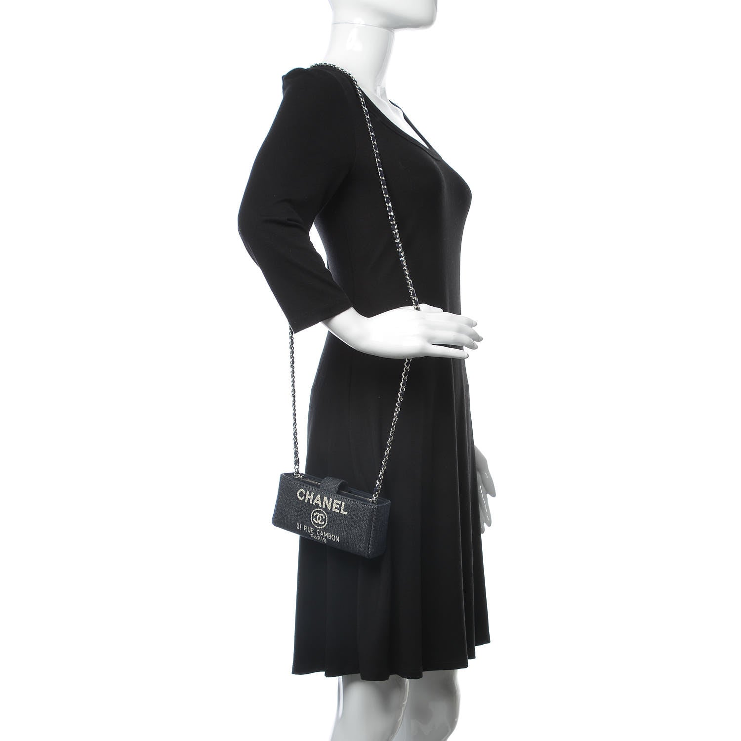 Chanel Canvas Deauville Phone Holder Crossbody Dark Blue 2 of 8