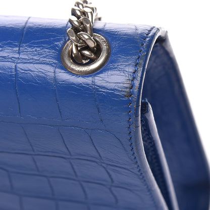Saint Laurent Calfskin Crocodile Embossed Medium Classic Monogram Kate Tassel Satchel Bleu Majorelle 9 of 23