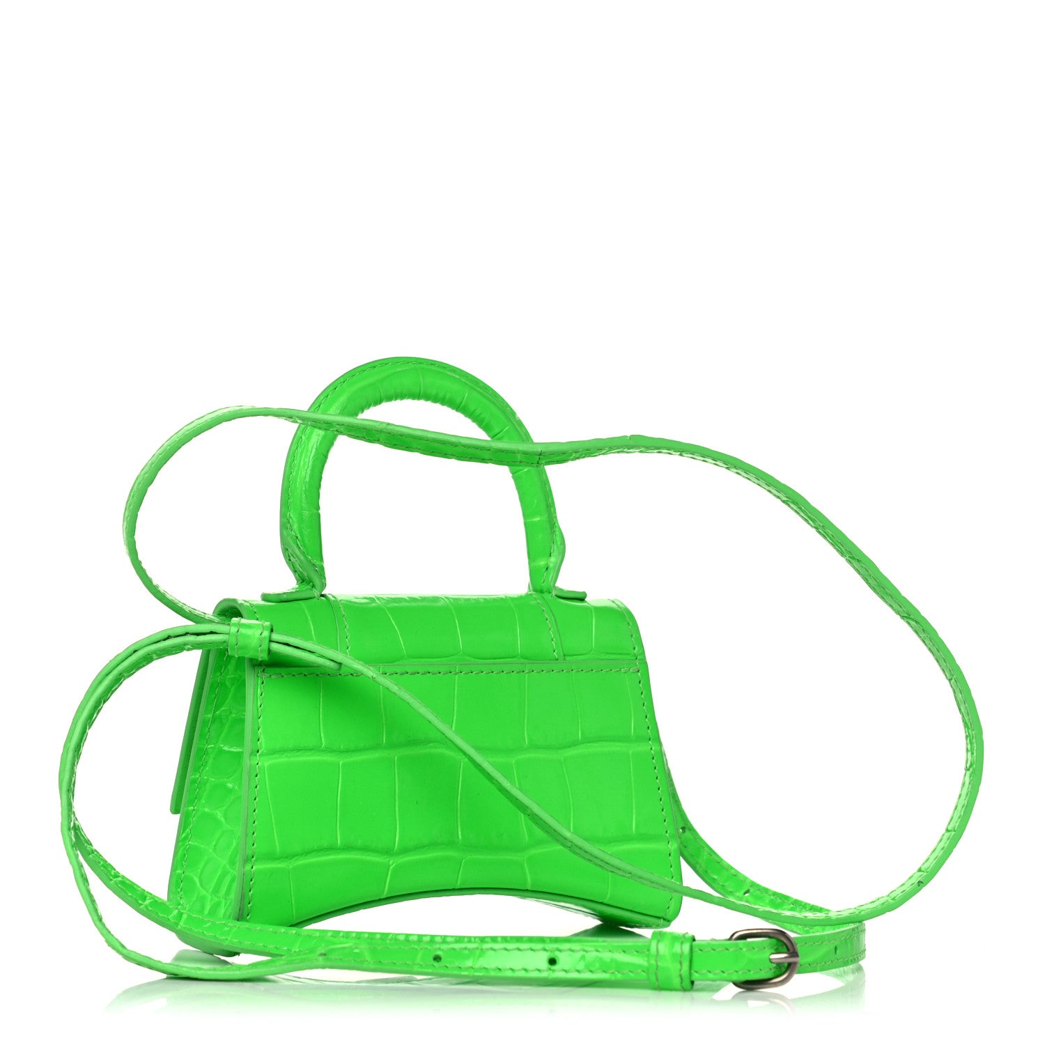 Balenciaga Shiny Calfskin Crocodile Embossed Hourglass Top Handle Bag Mini Fluo Green 2 of 8