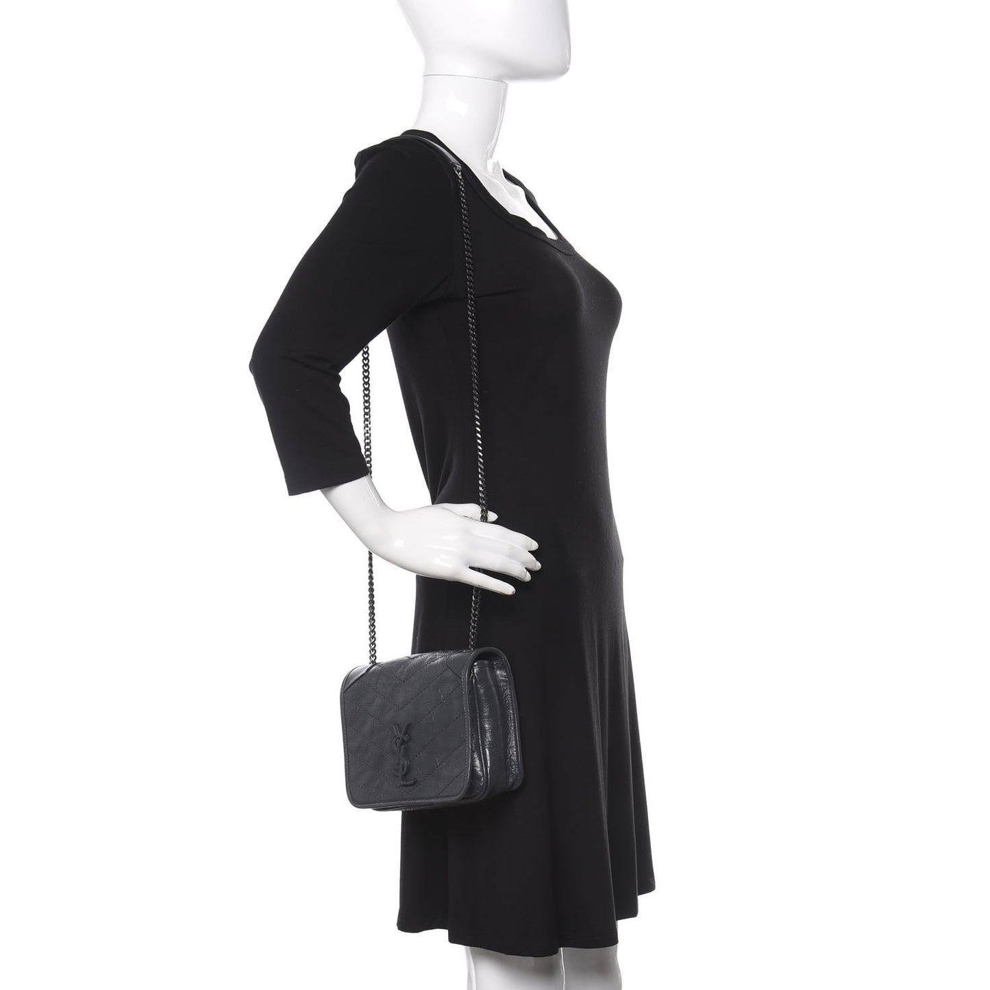 Crinkled Calfskin Matelasse Monogram Niki Chain Wallet Fog