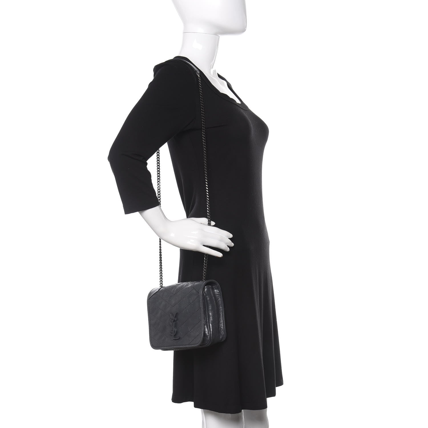 Saint Laurent Crinkled Calfskin Matelasse Monogram Niki Chain Wallet Fog 2 of 9