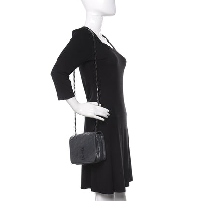 Saint Laurent Crinkled Calfskin Matelasse Monogram Niki Chain Wallet Fog 2 of 9