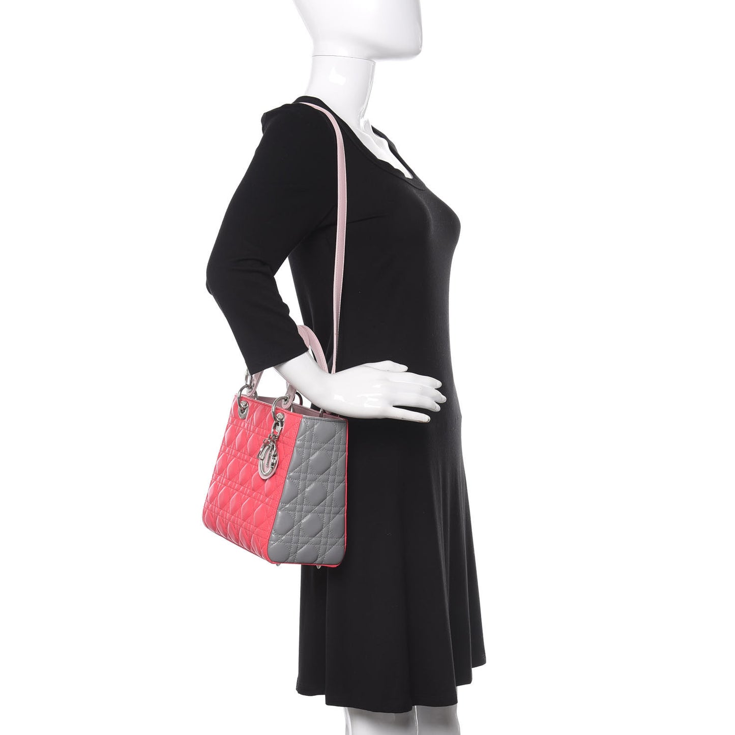 Lambskin Cannage Medium Tri-Color Lady Dior Fuchsia