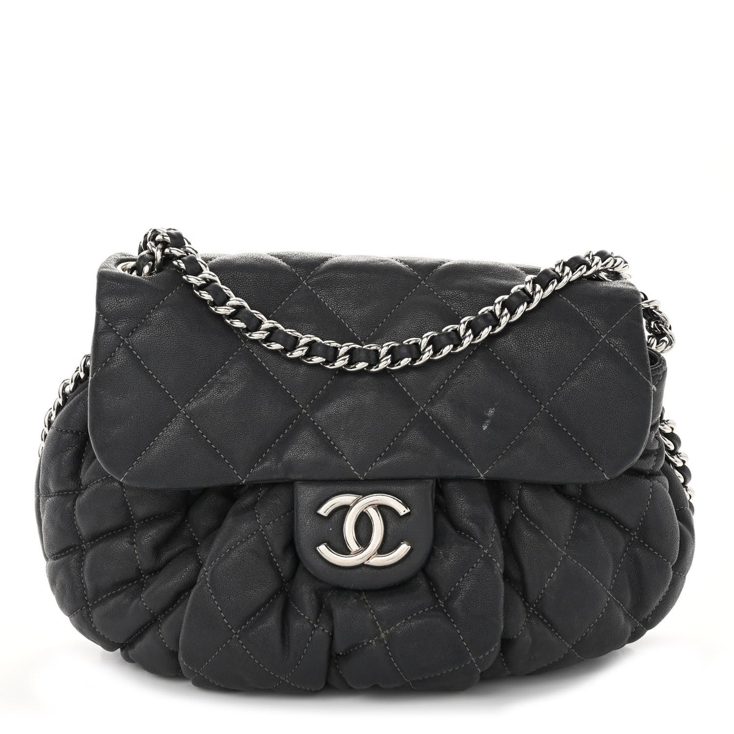 Washed Lambskin Quilted Medium Chain Around Messenger Dark Grey
