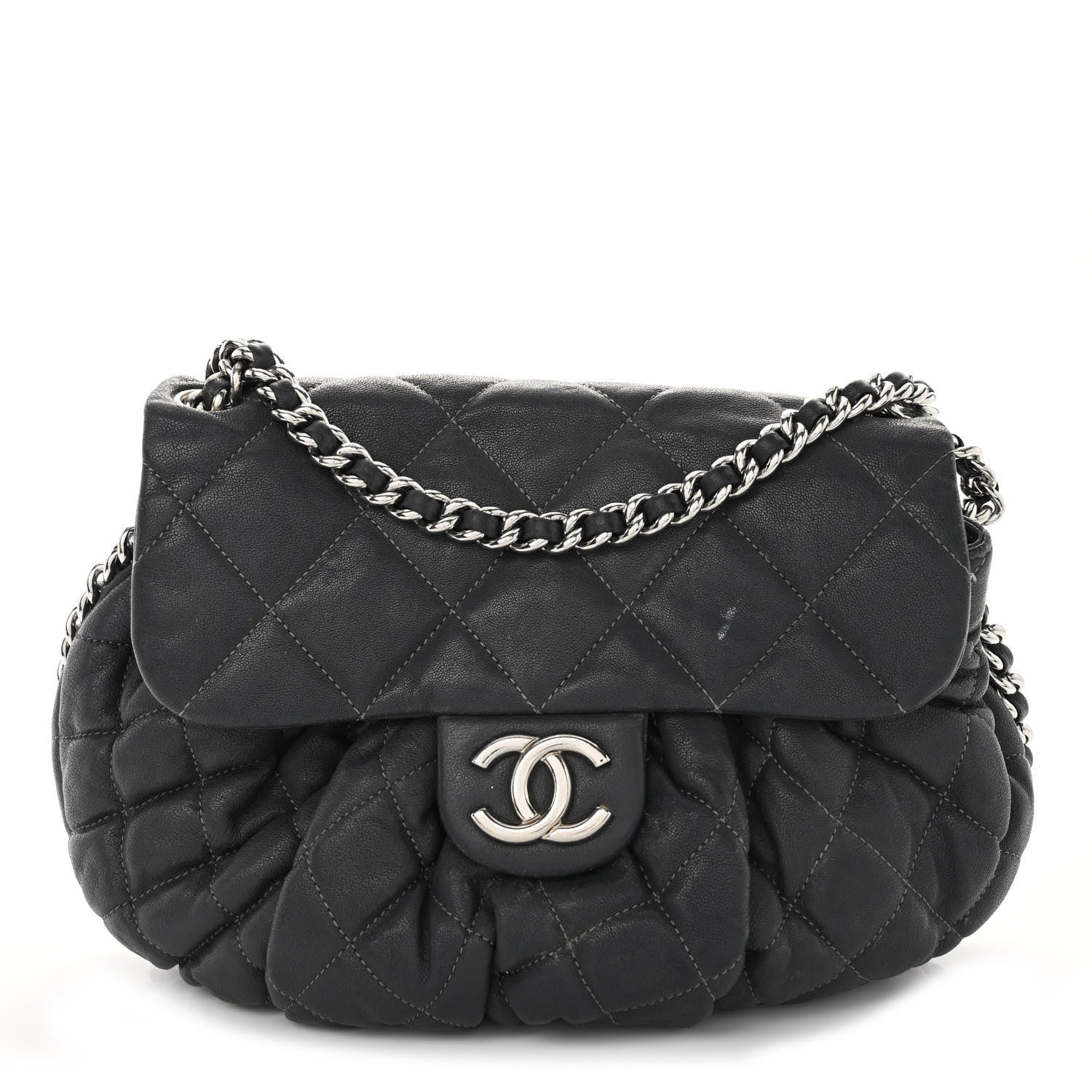 Chanel Washed Lambskin Quilted Medium Chain Around Messenger Dark Grey 1 of 14