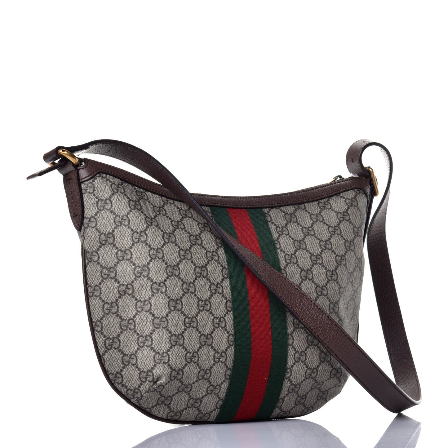 GG Supreme Monogram Web Small Ophidia Half Moon Hobo Brown