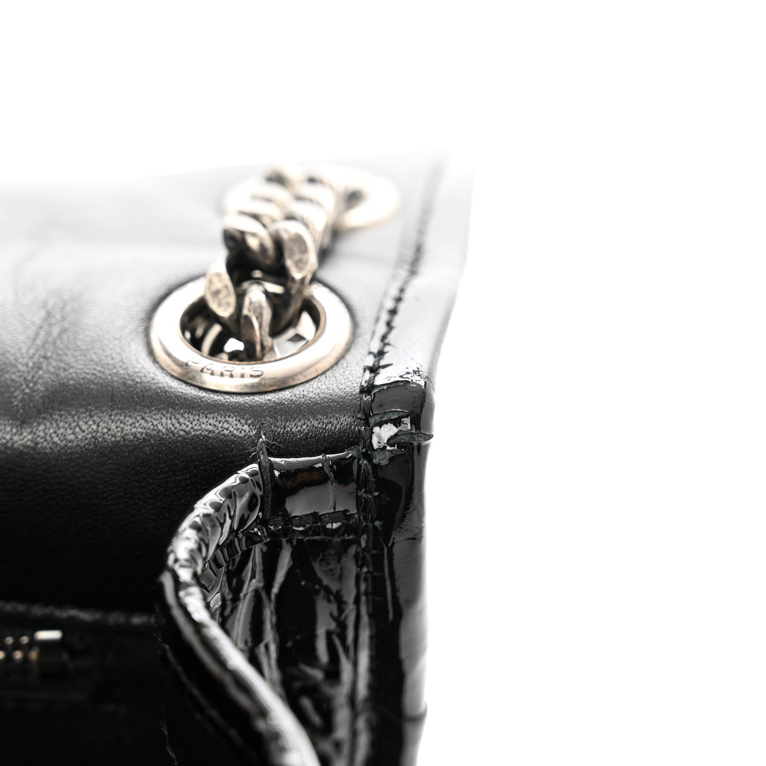 Saint Laurent Patent Crocodile Embossed Lambskin Monogram Medium Niki Chain Satchel Black 11 of 12