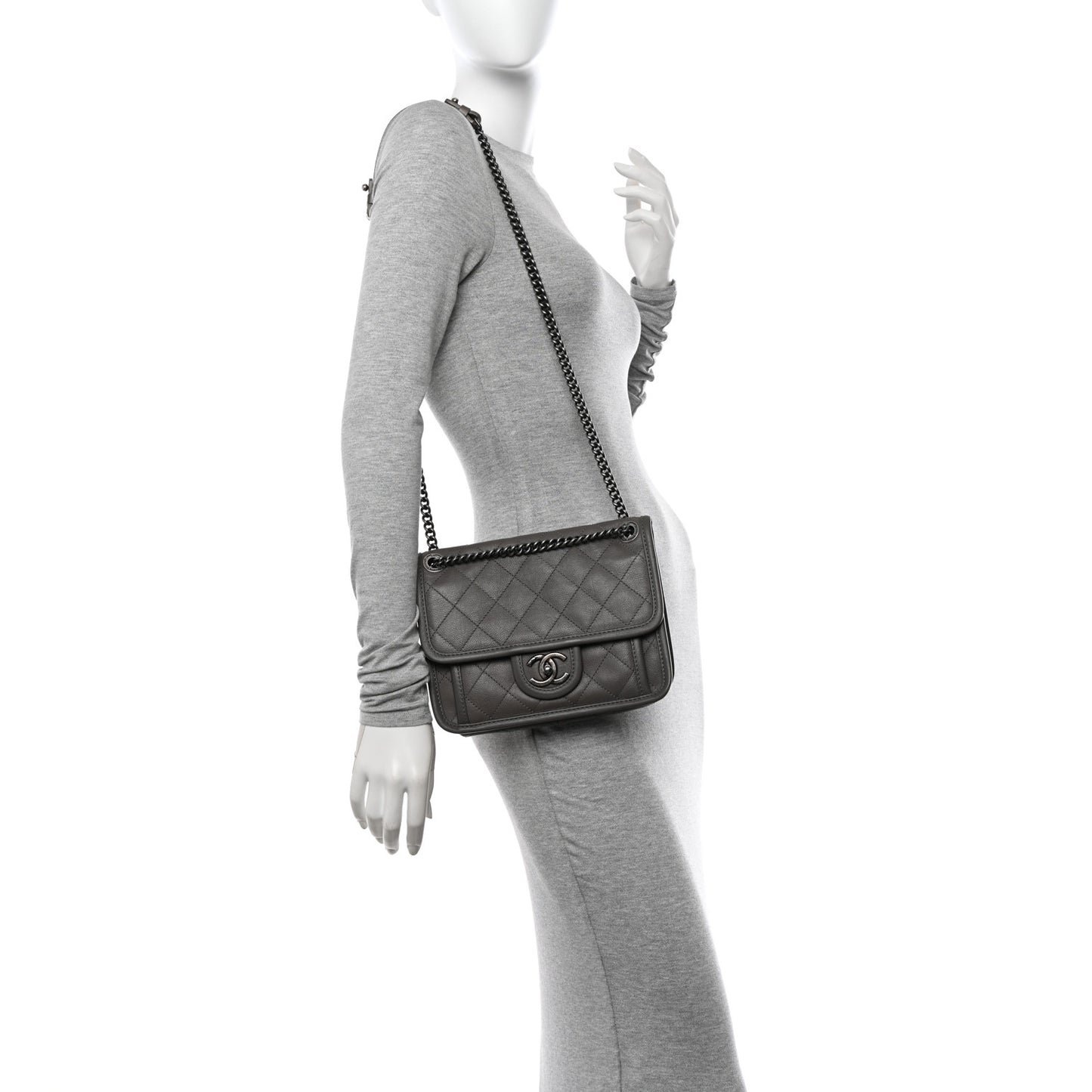 Calfskin Quilted Mini French Riviera Flap Grey