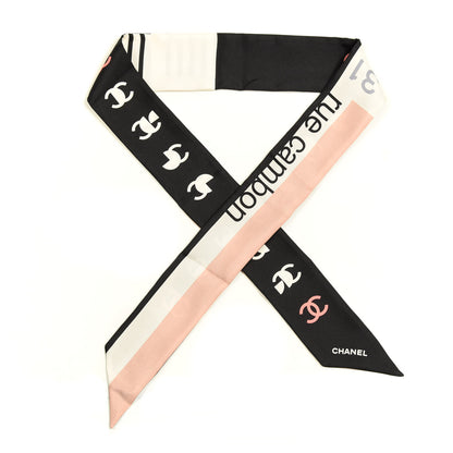 Chanel Silk 31 Rue Cambon CC Slim Bandeau Scarf Ecru Pink Black 1 of 4