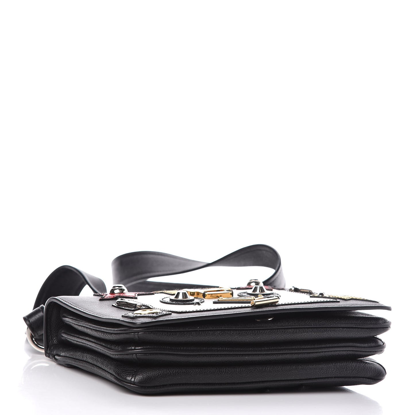 Grained Calfskin Saffiano Robot Shoulder Bag Black White