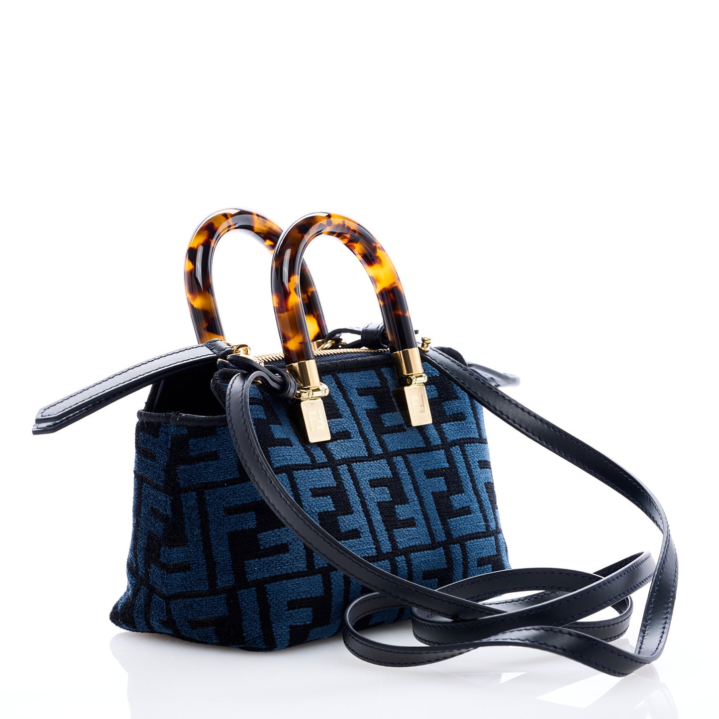 Chenille Vitello King Plexiglass FF Mini By The Way Top Handle Boston Bag Blue Black