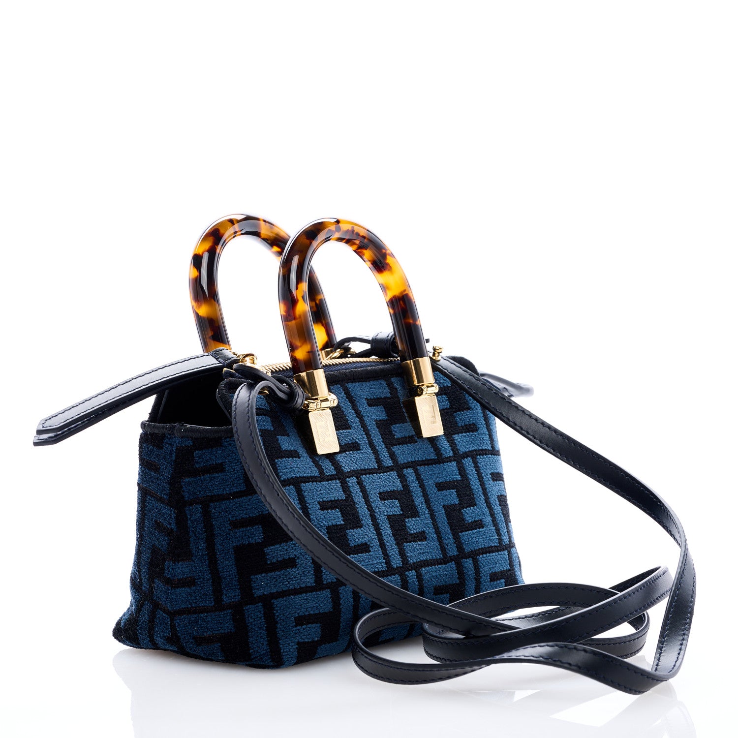 Fendi Chenille Vitello King Plexiglass FF Mini By The Way Top Handle Boston Bag Blue Black 2 of 8