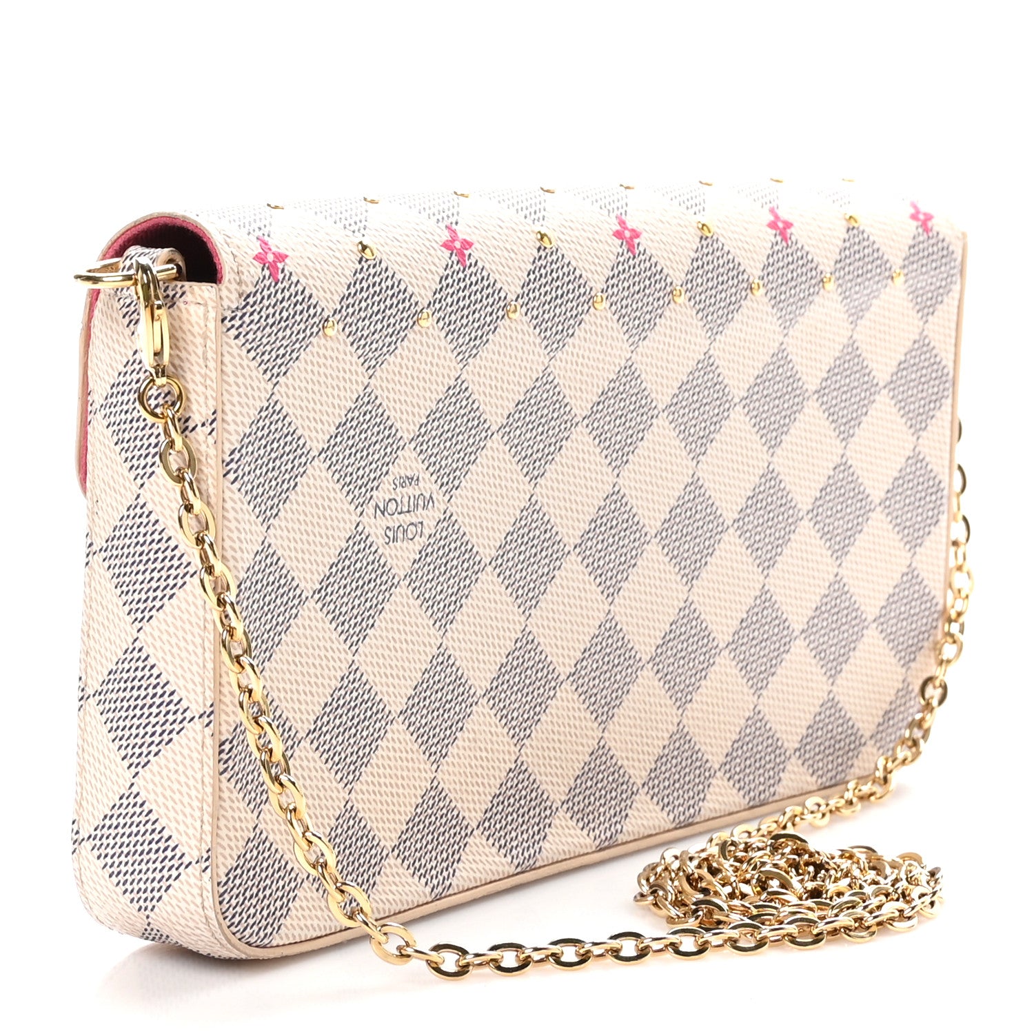 Louis Vuitton Damier Azur Studded Pochette Felicie Chain Wallet Fuchsia 4 of 11