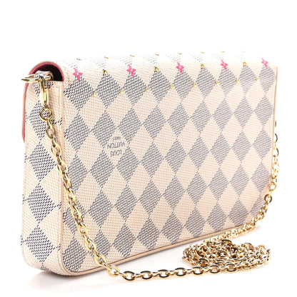 Louis Vuitton Damier Azur Studded Pochette Felicie Chain Wallet Fuchsia 4 of 11