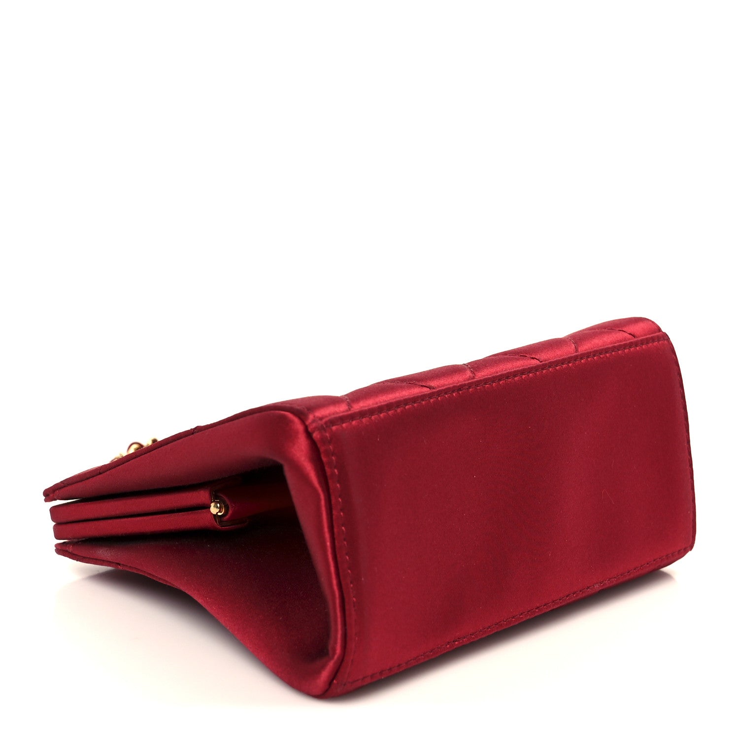 Chanel Satin Quilted CC Kisslock Clutch Red 4 of 10