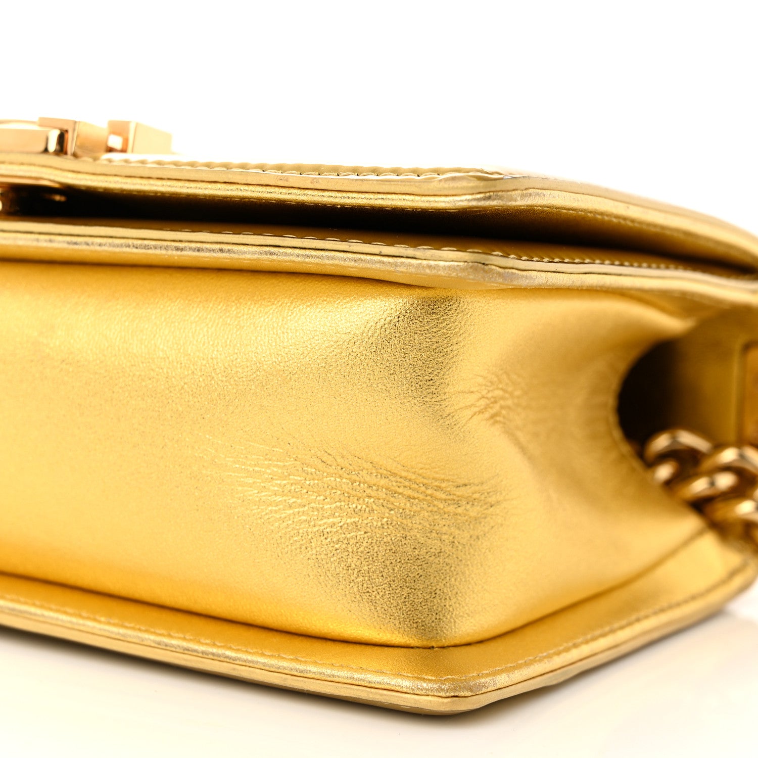 Chanel Metallic Patent Calfskin Quilted Small Boy Flap Gold 10 of 12