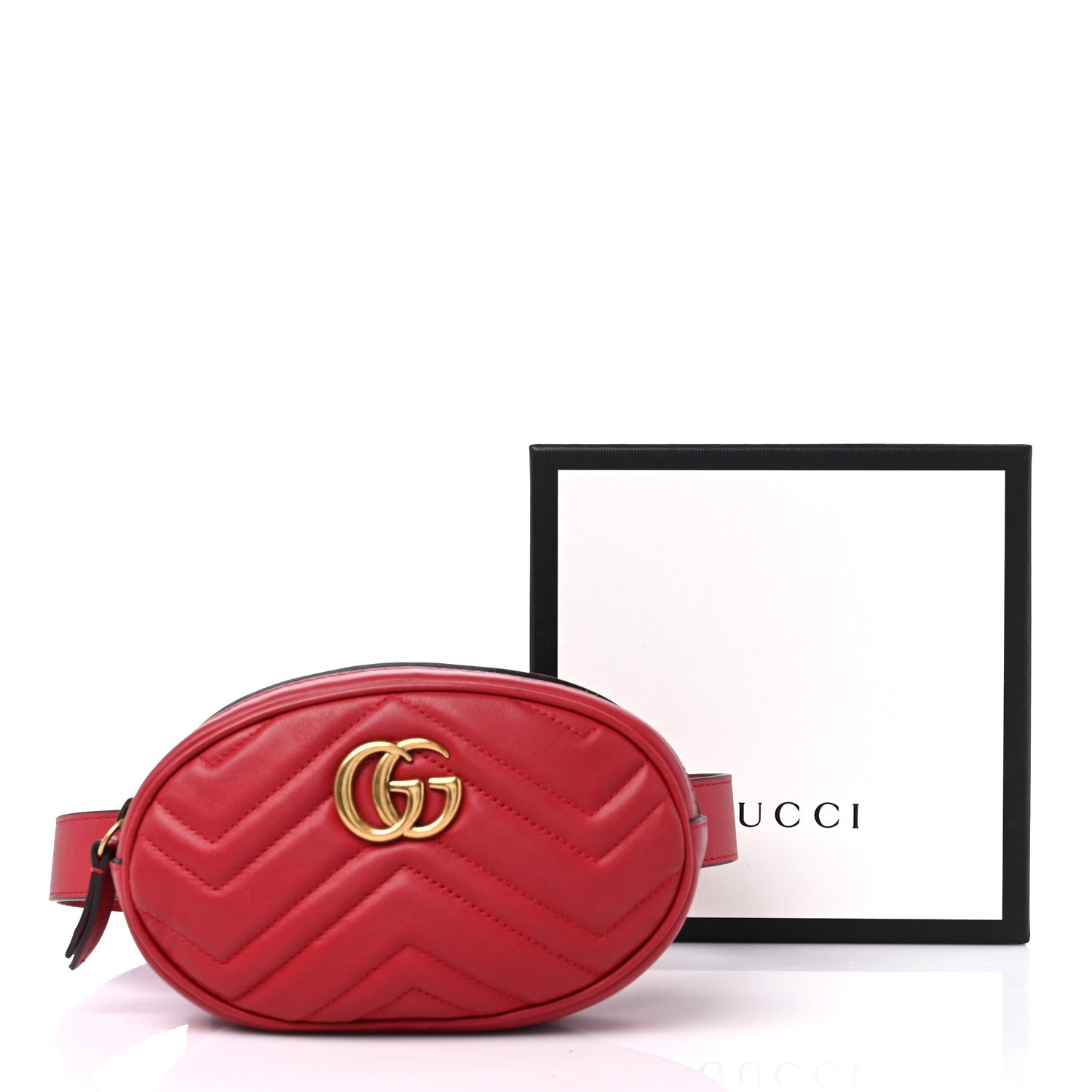 Gucci Calfskin Matelasse GG Marmont Belt Bag 95 38 Hibiscus Red 17 of 17