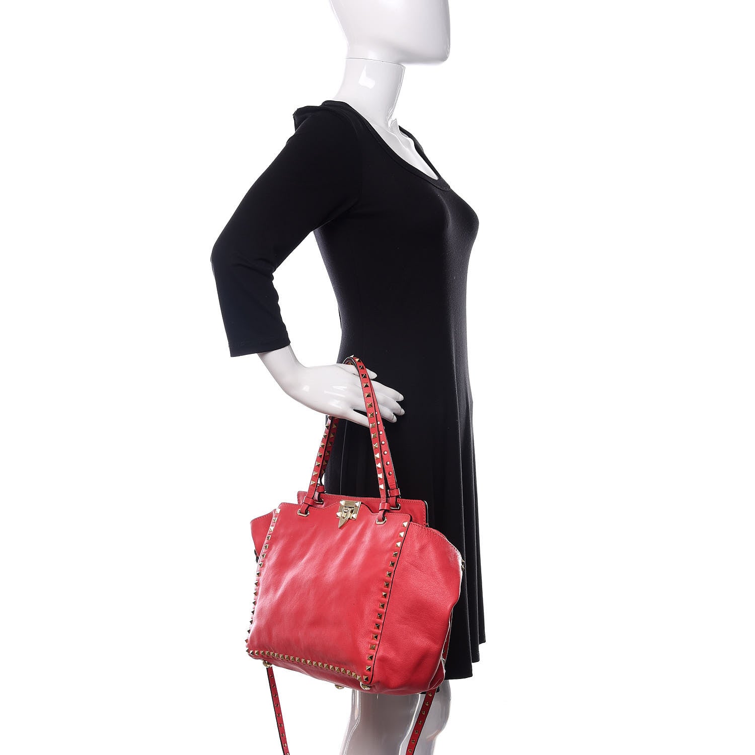 Valentino Garavani Vitello Medium Rockstud Tote Deep Rose 3 of 10