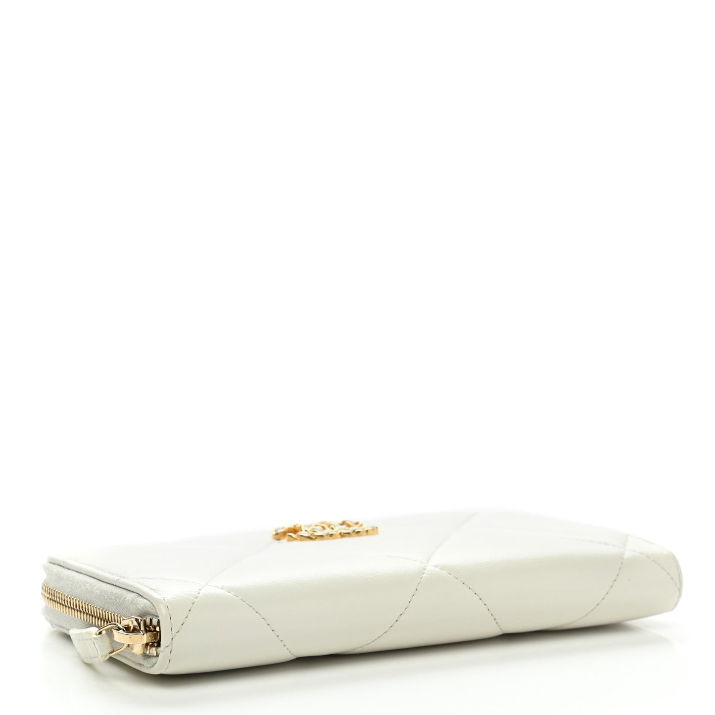 Shiny Goatskin Quilted 19 Long Zipped Around Wallet White