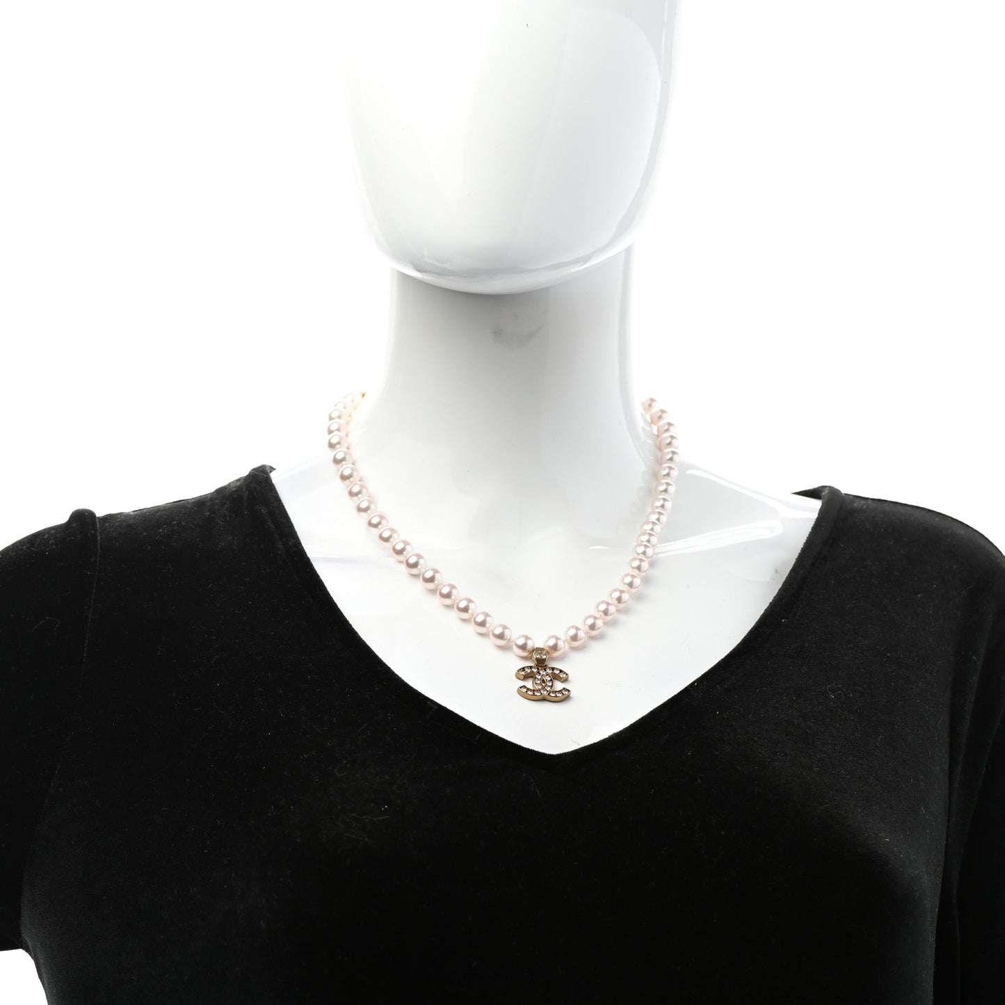 Pearl Crystal CC Short Necklace Gold
