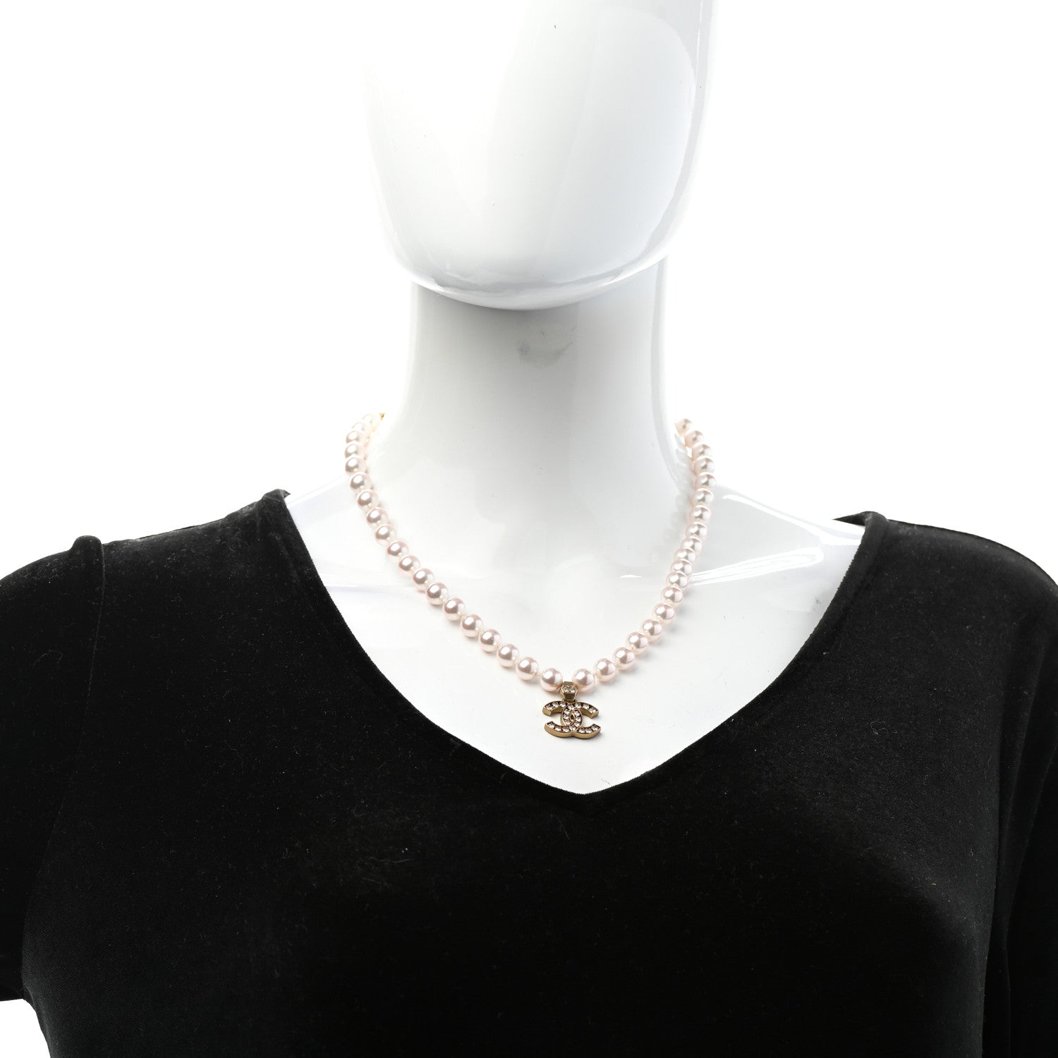 Chanel Pearl Crystal CC Short Necklace Gold 2 of 6