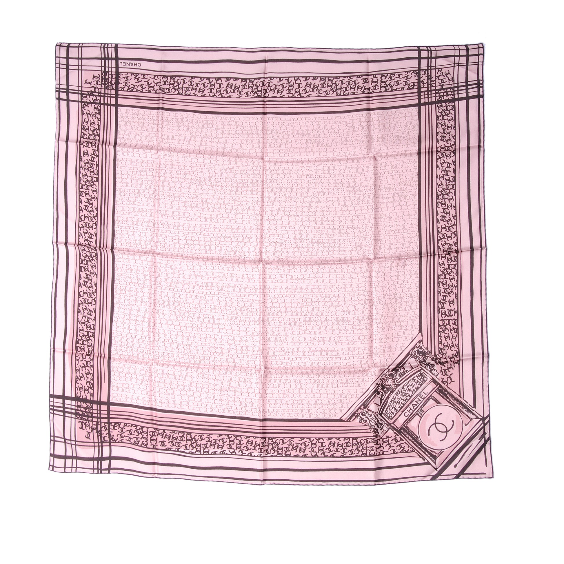 Chanel Silk CC Square Scarf Pink Brown 3 of 5