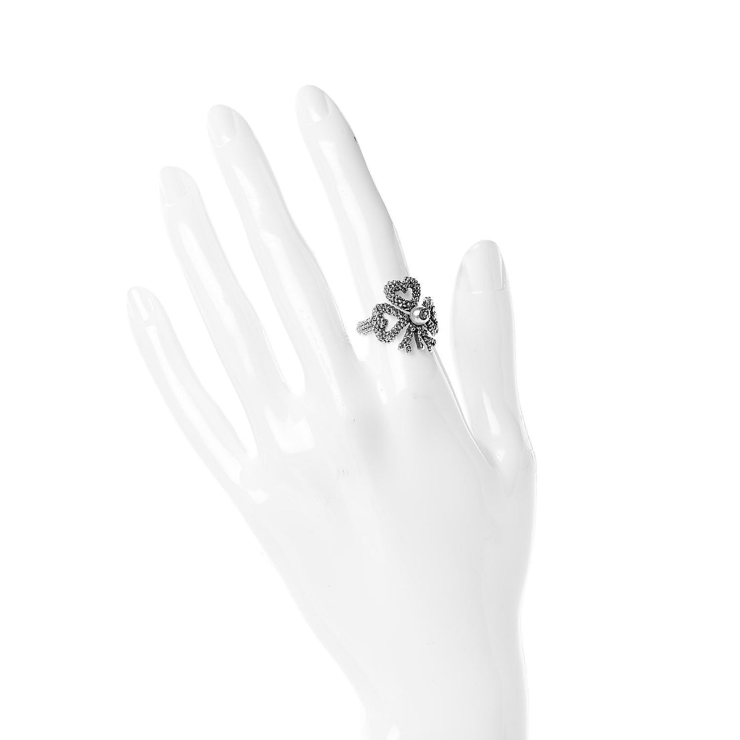 Sterling Silver Pearl Heart Ribbon Ring 52 6