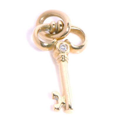 Tiffany 18k Yellow Gold Diamond Small Key Pendant 1 of 5